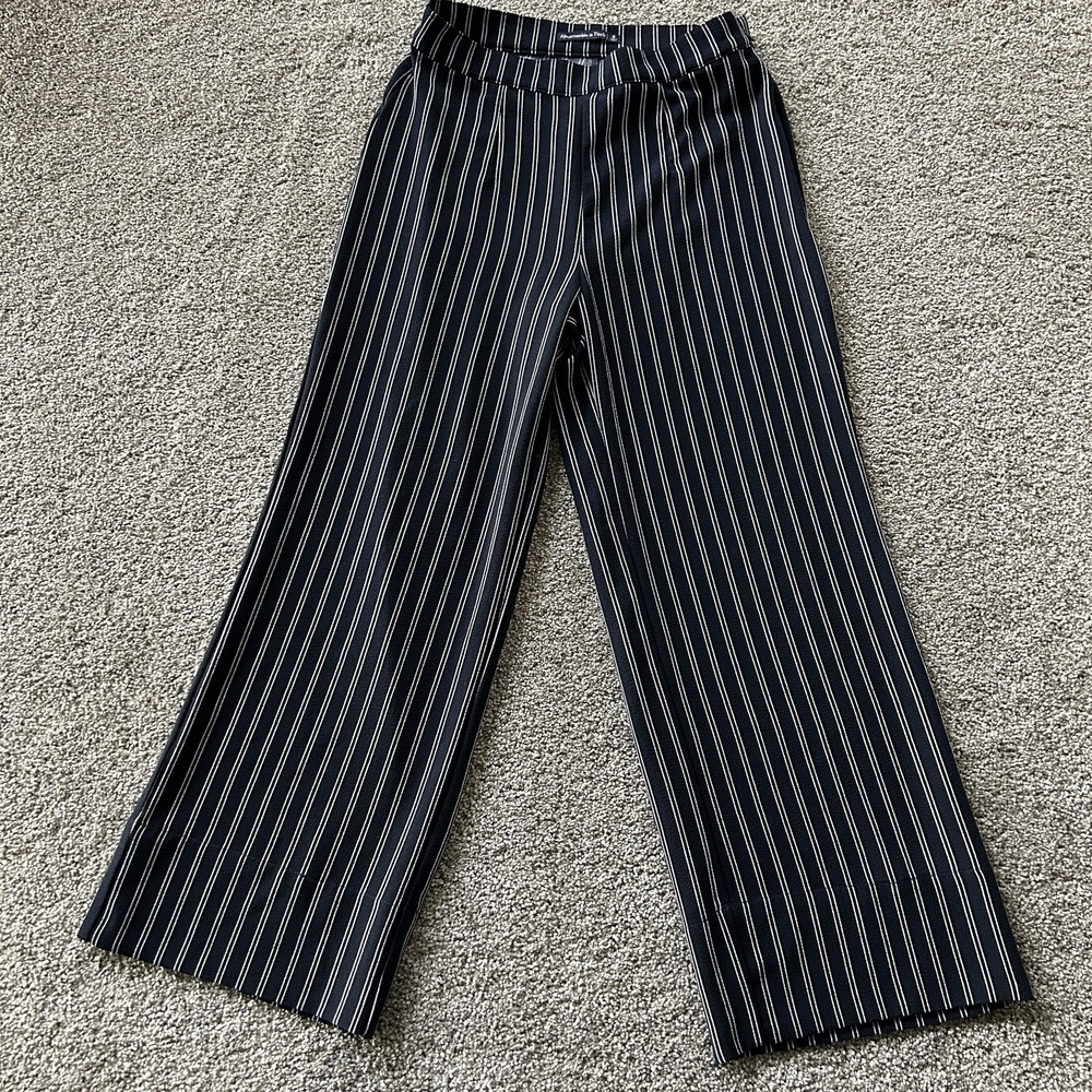 Abercrombie & Fitch Dress Pants Womens S Black Striped Wide Leg Zip Workwear